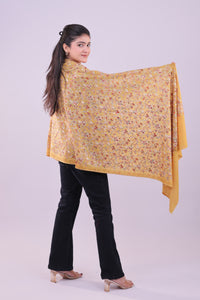 Royal Kashmiri Floral Aari Mustard Yellow Stole