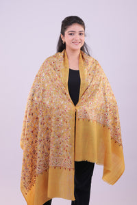 Royal Kashmiri Floral Aari Mustard Yellow Stole