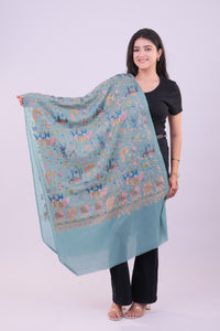 Regal Kashmiri Animal Sea Green Woolen Stole
