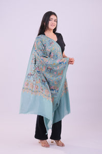 Regal Kashmiri Animal Sea Green Woolen Stole