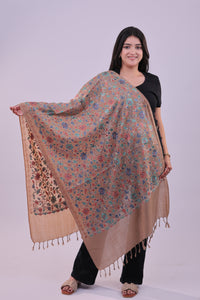 Elegance Kashmiri Floral Aari Embroidered Beige Stole