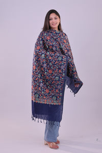 Elegance Floral Aari Embroidered Navy Blue Stole
