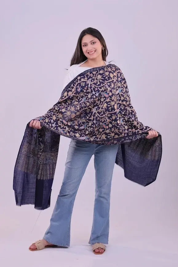 Midnight Bloom Fine Wool Stole