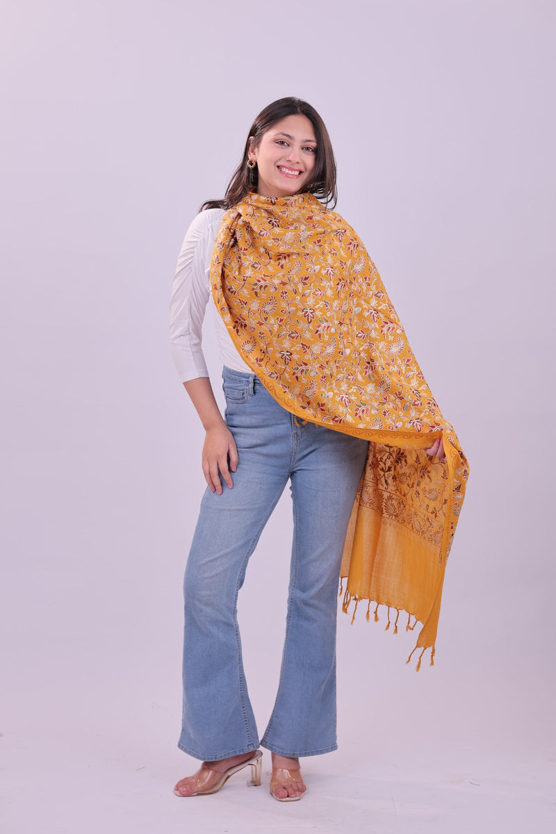 LIYAAQAT Golden Saffron Fine Wool Stole – full drape