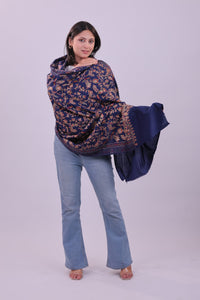 Midnight Floral Embroidered Shawl