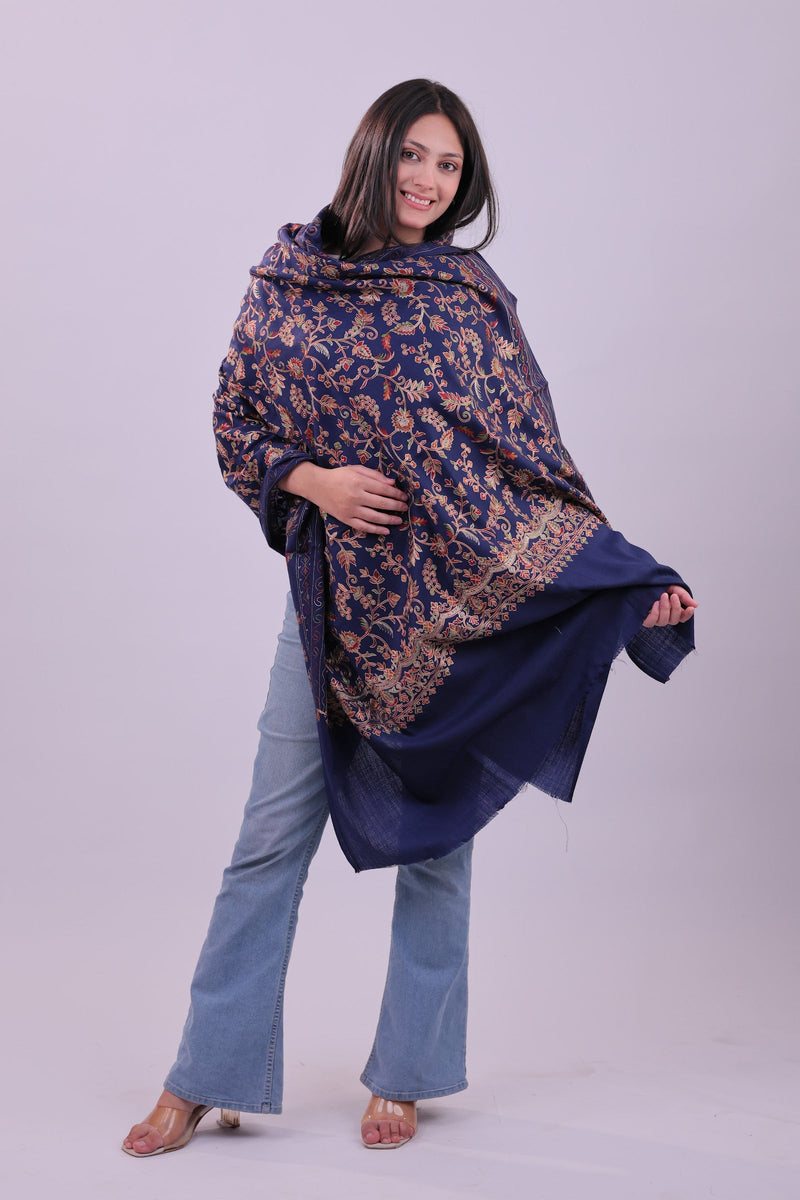 Midnight Floral Embroidered Shawl