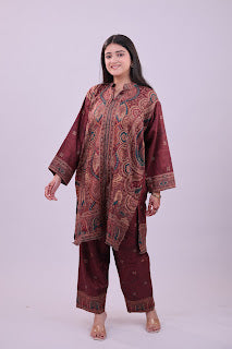 LIYAAQAT Maroon Heritage co-ord set