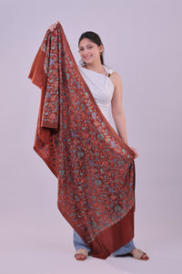 Kashmiri Floral Aari Embroidered Rust Woolen Stole
