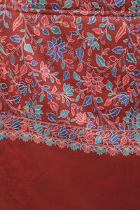 Kashmiri Floral Aari Embroidered Rust Woolen Stole