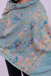 Regal Kashmiri Animal Sea Green Woolen Stole