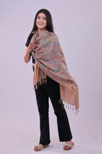 Elegance Kashmiri  Floral Aari Embroidered Beige Stole