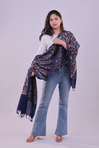 Elegance Floral Aari Embroidered Navy Blue Stole
