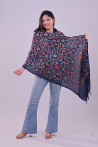 Elegance Floral Aari Embroidered Navy Blue Stole