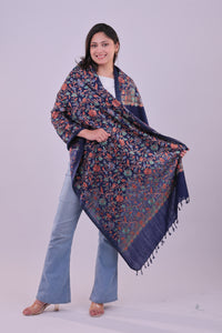 Elegance Floral Aari Embroidered Navy Blue Stole