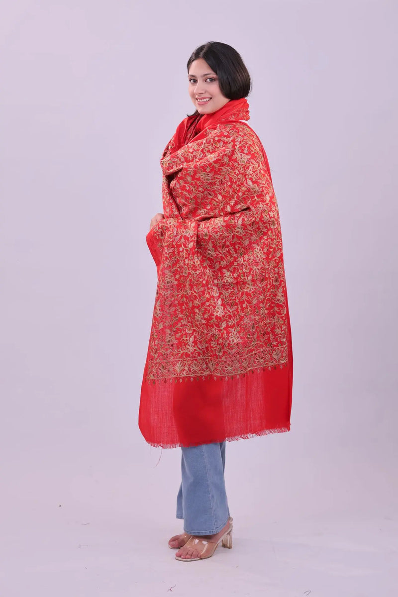 Crimson Heritage Embroidered Fine Wool Shawl
