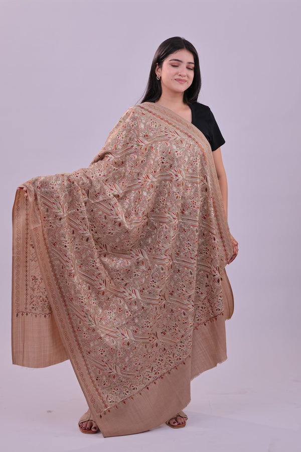 LIYAAQAT Champagne Blush Fine Wool Stole – styled front view