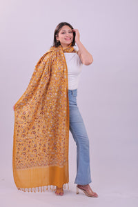 Golden Saffron Floral Fine Wool Stole