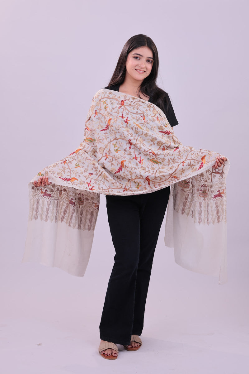 LIYAAQAT Ivory Blossom Fine Wool Stole – full drape