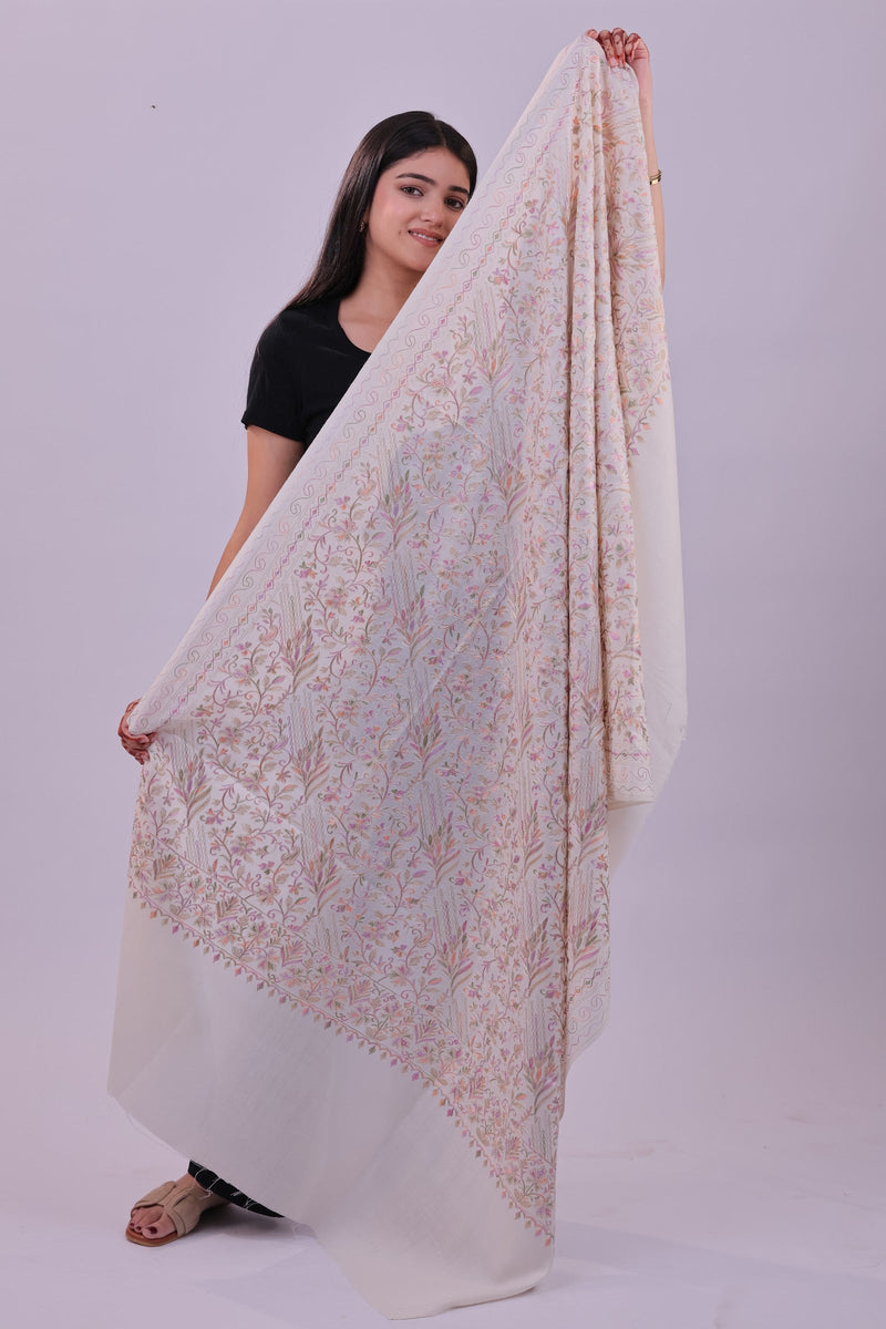 LIYAAQAT Ivory Mist Fine Wool Stole – full drape