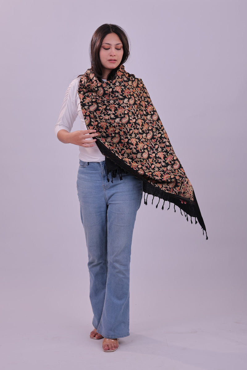 LIYAAQAT Midnight Bloom Fine Wool Stole – full drape