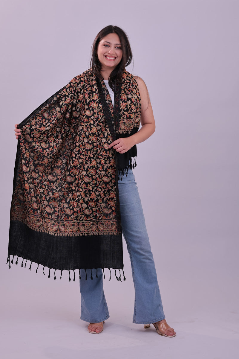 Midnight Bloom Fine Wool Stole