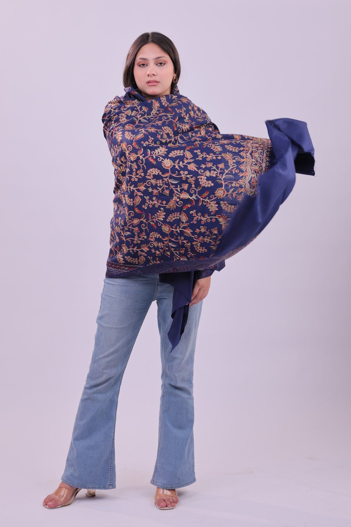 LIYAAQAT Midnight Floral Embroidered Shawl – full drape