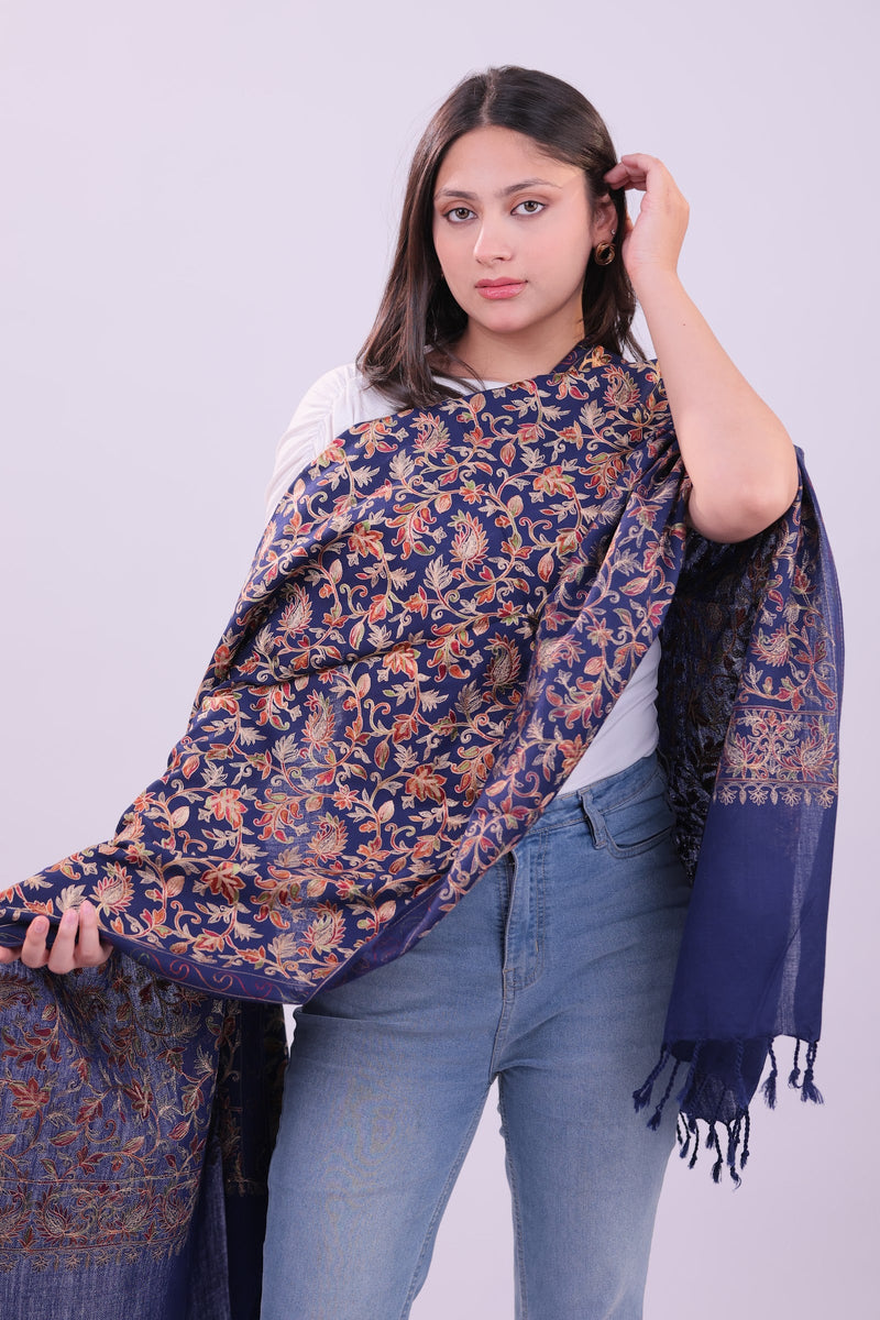 LIYAAQAT Navy Heritage Fine Wool Stole – full drape