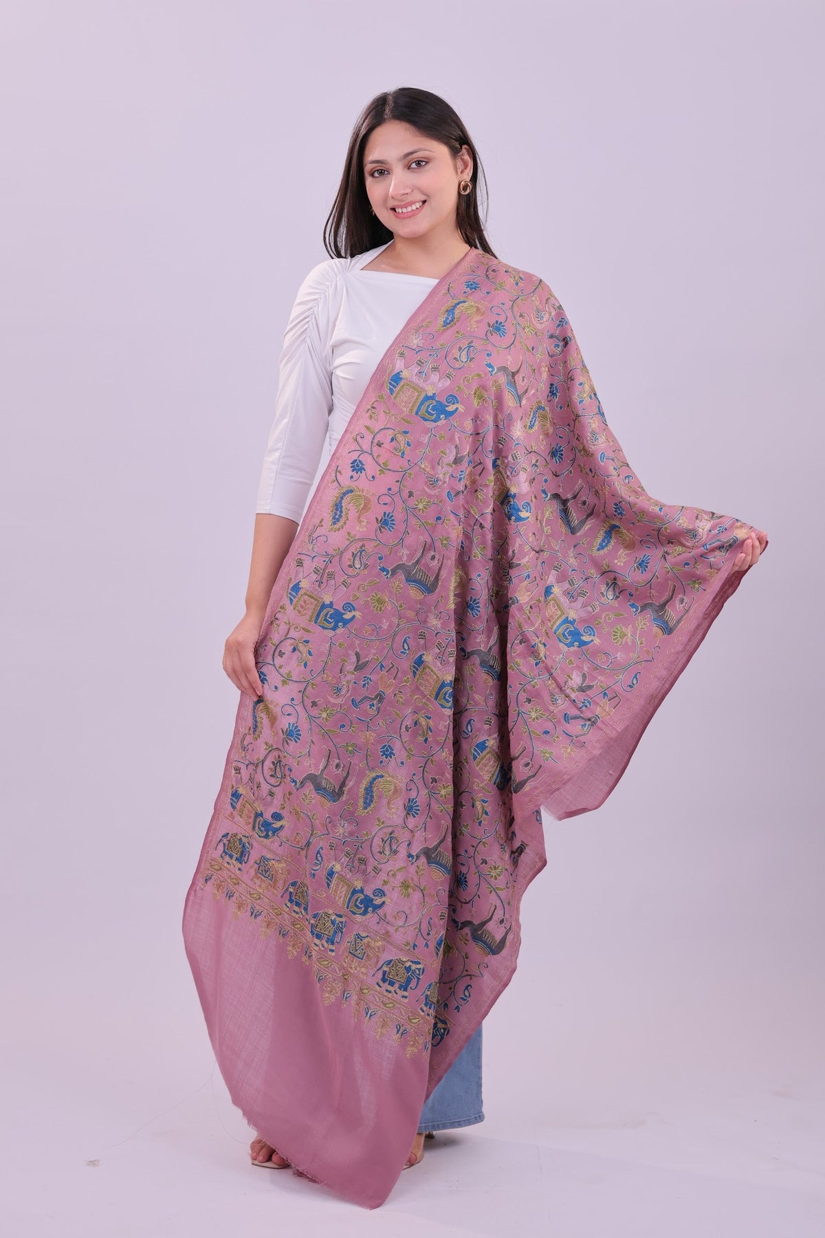 LIYAAQAT Rose Quartz Fine Wool Stole – full drape
