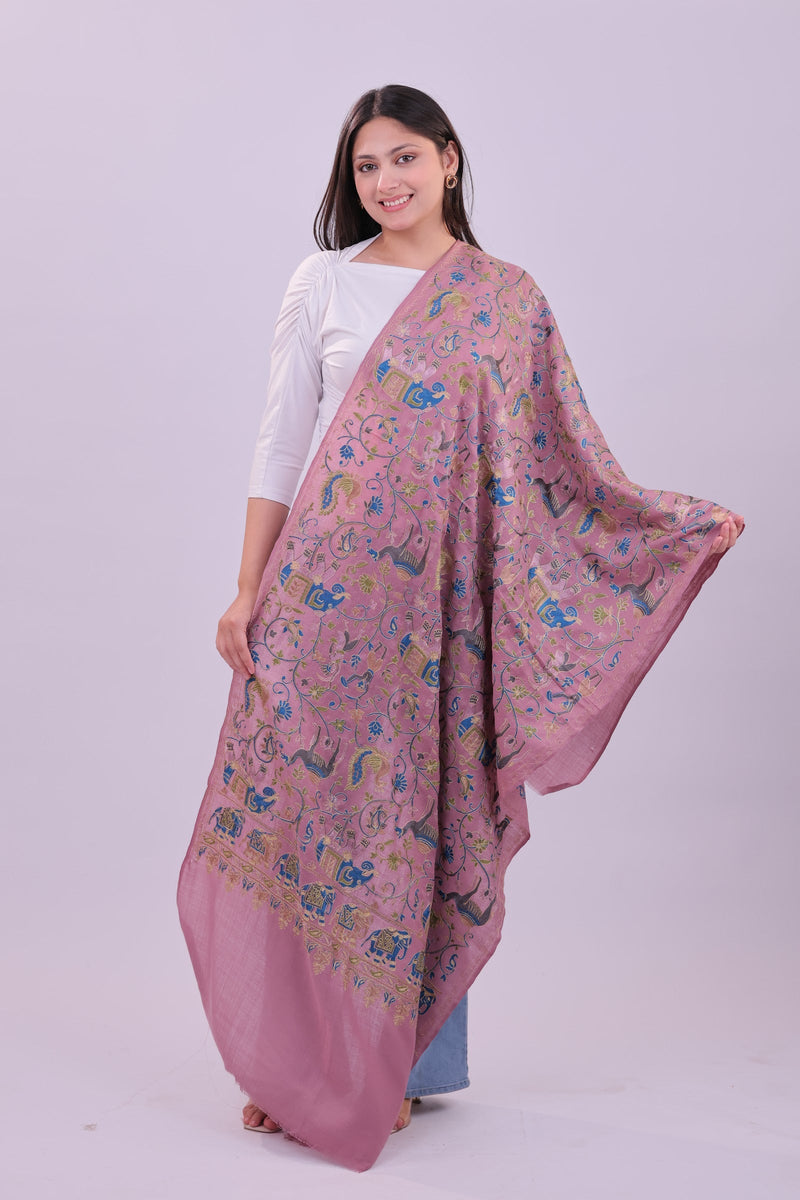 LIYAAQAT Rose Quartz Fine Wool Stole – full drape